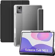 JeLLYPIE for Lenovo Tab M11 Case with Pen Holder【No Pen Included】, Soft Translucent Back Lightweight Smart Cover for Lenovo Tab M11, 2024 Released, Black