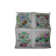 NEW IN PACK 4 18 x 18" LINEN PILLOW COVERS EASTER VARIETY.