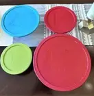 4 Pyrex Clear Glass Blue Tint Nesting Mixing Bowls #322 323 325 326 USA W Lids
