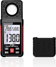Light Lux Meter, Illuminance Meter Range up to 200000 Lux with Rotatable Detector, Ambient Humidity Temperature Meter, Foot Candle Luxmeter for Plant Grow Light, Headlights, Aquarium, Video Light