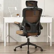 , Ergonomic Mesh Desk Chair, High Back Computer Chair- Adjustable Headrest with Flip-Up Arms, Lumbar Support, Swivel Executive Task Chair (Modern, Mummy Brown)