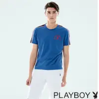 在飛比找momo購物網優惠-【PLAYBOY】肩袖配色織帶T恤(藍色)