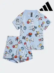 adidas Blue All Over Print Essentials Fun 100% Cotton Shorts and T-Shirt Set (E67905) | $58