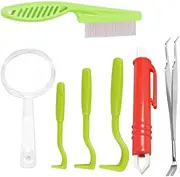 HUSHUI Tick Remover Tool Set, 7 Piece Pet Dog Tick Remover Tool Set Tick Hook Flea Tick Tweezers Clip Remover Flea Comb Magnifying Glass for Dogs Cats