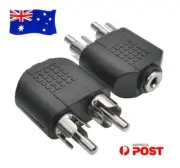 2pcs 3.5mm AUX Female Port to 2RCA Male Plug Audio Adapter Splitter Connector AU