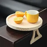 Abizarch Couch Arm Tray Round 9.8 Inch, Natural Pine Wood Sofa Tray Table Clip-On Side Table, Foldable Couch Armrest Organizer Table, Space Saving for Remote Control Drinks Snacks Phone