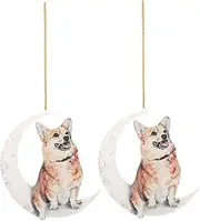 HOODANCOS 2Pcs Acrylic Moon Dog Pendant Creative Dog Ornament for Car Home Decor Wall Art with Hooks for Easy Installation for Festivals and Everyday Use