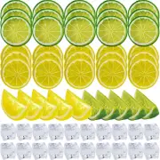 60PCS Artificial Lemon Slices Blocks and Fake Ice Cubes，Simulation Lemon Slice+F