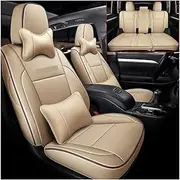 Custom Fit 5 Seats Car Seat Cover Second Row 40/60 Split Luxury Leatherette (Black/Red) Compatible for Toyota Highlander 2015-2018 Years(Beige 2015)