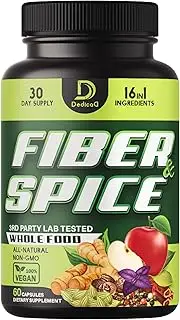 16in1 Fiber and Spice Supplement & Advanced Immune Support - 15000Mg with Organic Psyllium, Whole Apple, Flax Seed & more - Support Mood, Body Heath & Immunity - 60 Capsules for 30 Servings