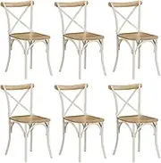 Cross Chairs 6 pcs White Solid Mango Wood Kitchen Chair
