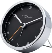 NeXtime Black 9cm Analogue Quartz Company Alarm Clock Round Metal Office Decor