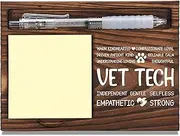 Vet Tech Appreciation Gifts, Thank You Gift for Veterinary Technician, Veterinary Tech Office Coworkers Staff Appreciation Gifts, Sticky Note Holder Wooden Notepad & Pen Holder 6.5" x 4.7" - FTA274
