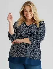 Autograph Top Plus Size 22 Tunic Shirt 3/4 Sleeve Stretch Knit Navy NEW