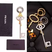 NEW $440 PRADA RUNWAY Silver Tone Metal EYE w/ TEARDROPS SKELETON KEY KEYRING