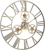 Outdoor Wall Clock Weatherproof, Retro Wall Outdoor Iron Garden Ornaments, Rotating Gear Metal Pointer Durable Antirust Not Easy to Wear