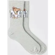 Mens Grey Varsity Teddy Bear Sports Socks