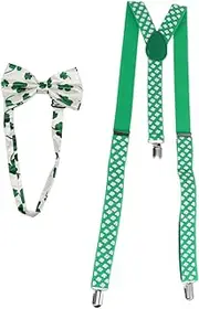 [Yardenfun] 2pcs Party Suspenders Bow Tie Shamrock Tie Set Dress up Accessories for Patricks Day Party