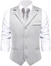 [HEYDHSDC] Men Solid Black V-Neck Vest With Tie Tuxedo Dress Waistcoat Adjustable Casual Business Vests Md-3395-N-3137 Xl