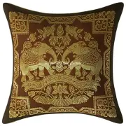 Elephant Indian Cushion Cover Coffee Brown Brocade Pillow Case Cover Throw