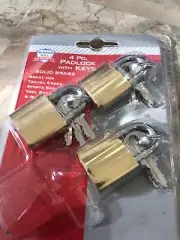 3 Piece Padlock With Keys - Bunker Hill Security - Solid Brass Travel Bags Tools