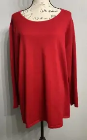 Tahari Pullover Sweater Size 2x Crew Neck Long Sleeve Tunic Christmas Red