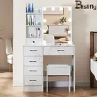 Dressing Table Stool Set Makeup Mirror Vanity Desk LED Light Slide Mirror Drawer