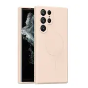 For Samsung Galaxy S21 Ultra MagSafe Magnetic Silicone Silky Soft Touch Full Protective Anti Scratch Case Cover (Sand Pink)