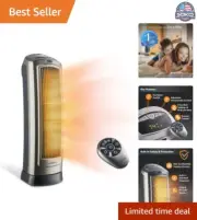 Oscillating Ceramic Tower Heater - Adjustable Thermostat, Timer & Remote Control