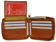 New Mens Bifold Zipper Around Leather Wallet Secure Multi Pockets Tan Billfold