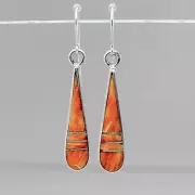 NAVAJO JEWELRY-STERLING SILVER & SPINY OYSTER SHELL EARRINGS-KYLE YELLOWHAIR