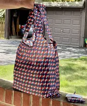 NWT Cath Kidston Foldaway Shopper Harlequin Navy, Red ~ Matching Storage Pouch