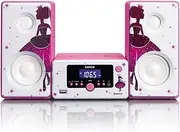 Lenco Princess MC-020 Compact Stereo System with Bluetooth, USB and FM Radio (Alarm Function, USB Charger, Aux, Headphone Jack) 2 x 5 Watt (RMS), Princess