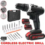 Brushless Heavy Duty Cordless Drill Impact Driver Kit Hammer+2 Battery Boxs Set