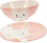 Gatuida Plate and Bowl Set Ceramic Boys and Girls Serving Dishware Spoon Cartoon Plate Set for Boys and Girls Dinnerware