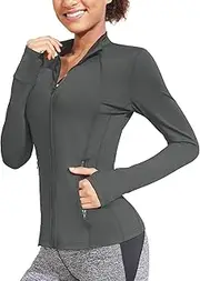 [COOrun] Women's Workout Jackets Lightweight Running Jacket Full Zip Track Tops Sportswear with Thumb Holes