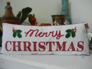 NEW ST. NICHOLAS SQUARE RED WHITE MERRY CHRISTMAS DECORATIVE EMBROIDERED PILLOW