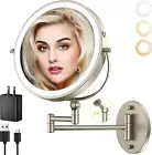 9" Wall Mounted Lighted Makeup Mirror, 1X/10X Magnifying, Rechargeable, 360 Rota