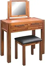 Dressing Table with Stool and Mirror Solid Acacia Wood Bedroom Cabinet