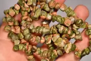 *UNAKITE* Chip Bead Bracelet Elastic Tumbled Stone Red Jasper Epidote