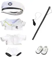 niannyyhouse 20 cm Doll Clothes Hat Coat Shirt Trousers Tie Belt Shoes Black and White Uniform Sets 8 Inch Plush Doll Accessories (White)