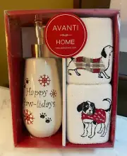 Avanti Home Lotion Dispenser & 2 Embroidered Fingertip Towels 3 Pc Gift Set