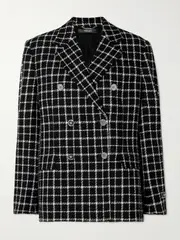 [Versace] Versace - Double-breasted Checked Wool-blend Tweed Blazer - Black - IT44 IT 44 Black