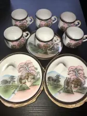 Japanese Kutani Eggshell Porcelain Cups And Saucers Set Of 6 New Vtg
