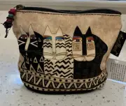Laurel Burch Whiskered Cats Kitty Cosmetic Make Up Travel Bag 5”x7” Zipper Top