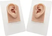 2 Pcs Silicone Ear Model, with Acrylic Stand,Left and Right Soft Flexible Model Fake Ear Piercing Practice, Silicone Body Parts, for Jewelry Earring Display Impression Taking Practice