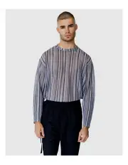 [Justin Cassin] Chad Sheer Stripe Top in Grey