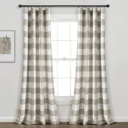Kelly Checker Light Filtering Window Curtain Panel Pair, 84" L x 52" W, Neutral