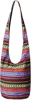 [WITERY] Large Hobo Sling bag For Women - Handmade Ethnic Canvas Cloth Crossbody Bags with Zip Closure, Ladies Everyday Small Hippie Purse Sling Tote Travel Purse Shoulder Bag