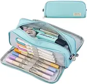 Large Capacity Pencil Case Big Capacity Pouch Portable Large Storage Pen Case Pencil Bag for Office Travel Holder Box (Light Blue)